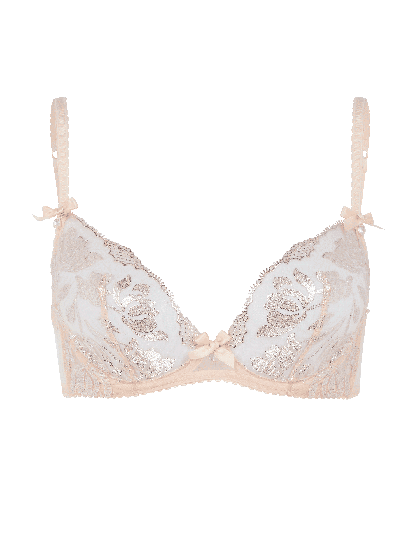 AGENT PROVOCATEUR Nude/Silver Sparkle Plunge Underwired Bra Size