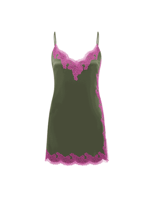 Agent Provocateur Amelea Long Slip In Pink Silk And Black Trim