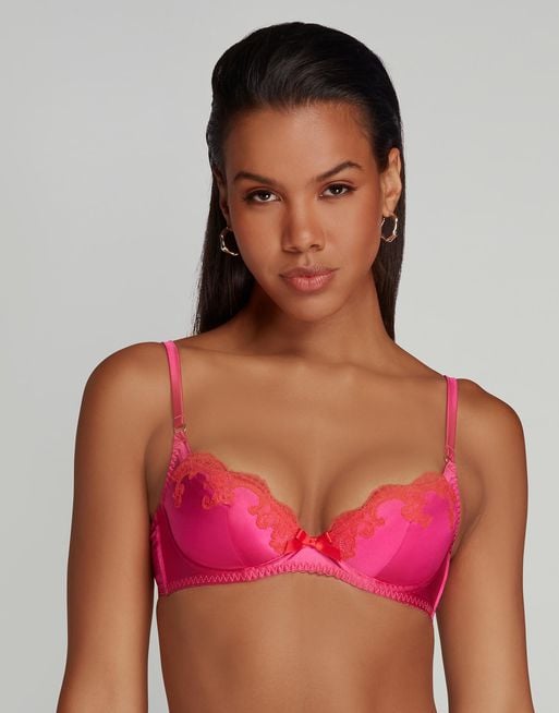 Cacique Smooth Boost Plunge Bra Size 38C Blush Pink Black Lace Bow Detail  Pretty - $35 New With Tags - From Molly