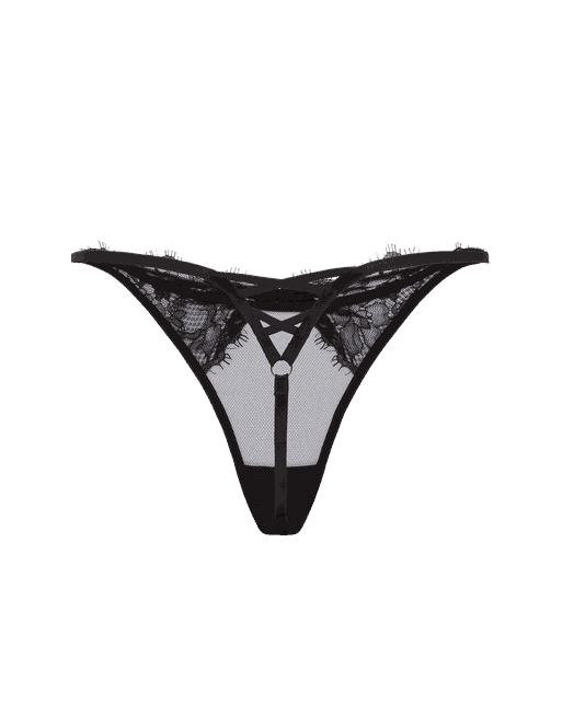 Solid Black Y-Back Thong Underwear