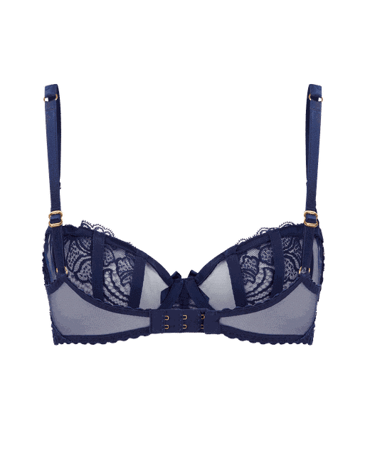 Women's Thin Transparent Lace Bra Set - (Navy Blue 36D)