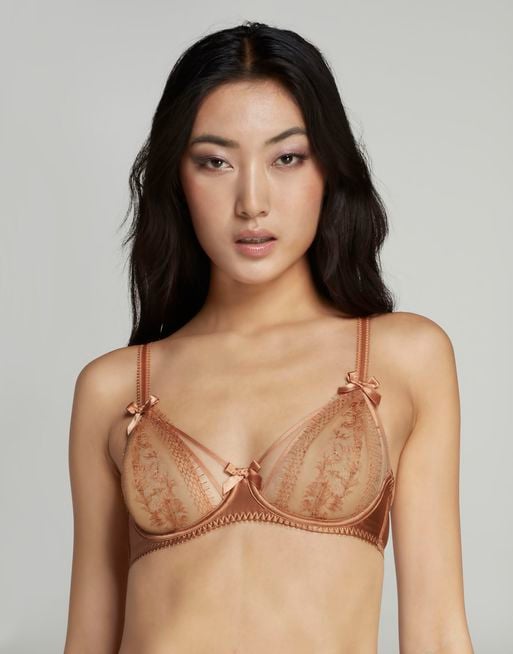 AGENT PROVOCATEUR Tanya cutout Leavers lace and stretch-satin underwired  bra