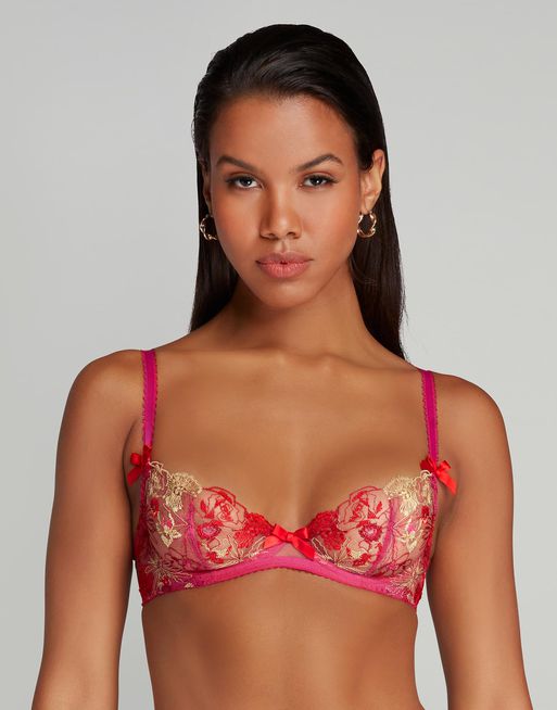 Embroidered tulle bra top Woman, Pink