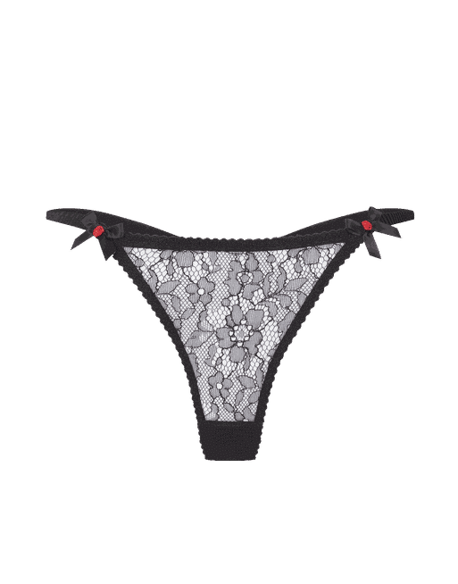 Plus Black Floral Lace And Satin G-String
