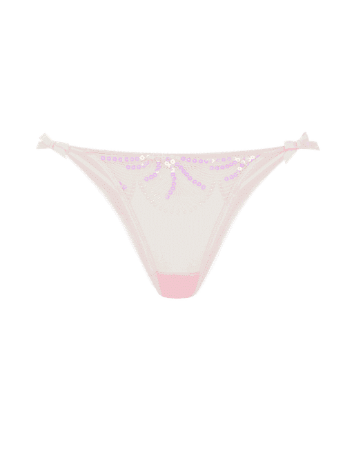 White Swirl Embroidery Thong