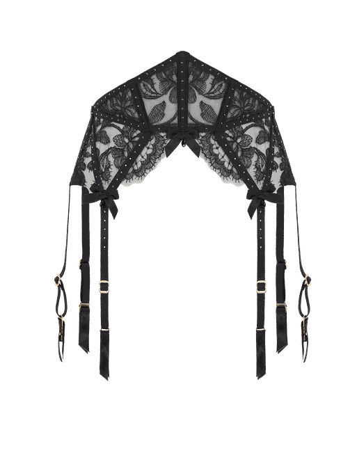 AGENT PROVOCATEUR Caitriona satin-trimmed crystal-embellished lace  suspender belt