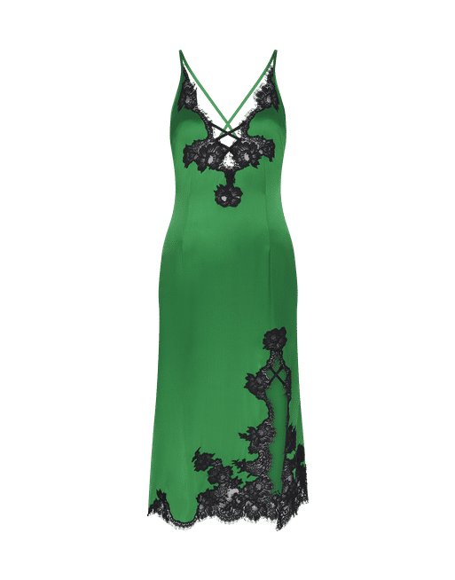 Trishya Long Slip in Emerald/Black | By Agent Provocateur