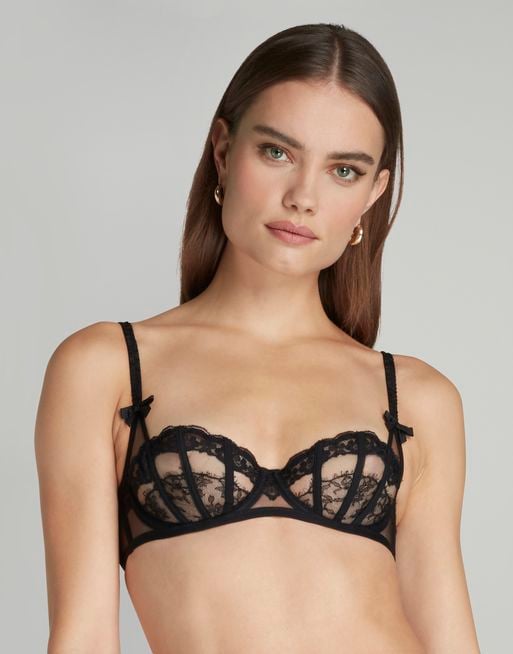 Agent Provocateur, Edwina Satin-trimmed Embroidered Lace Underwired Plunge  Bra, Black, 32A,34A,32B,34B,36B,32C,34C,36C,38C,32D,34D,36D,38D,32DD,34DD,36DD,38DD,32E,34E,36E,32F, 34F