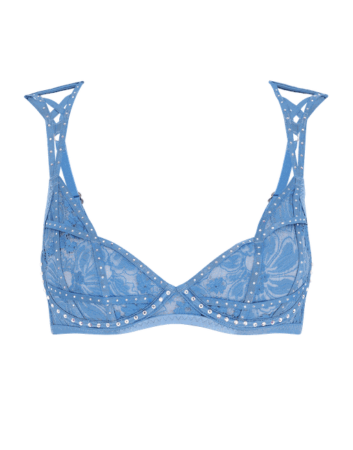 Blue Underwired Clip Front Lace Bra