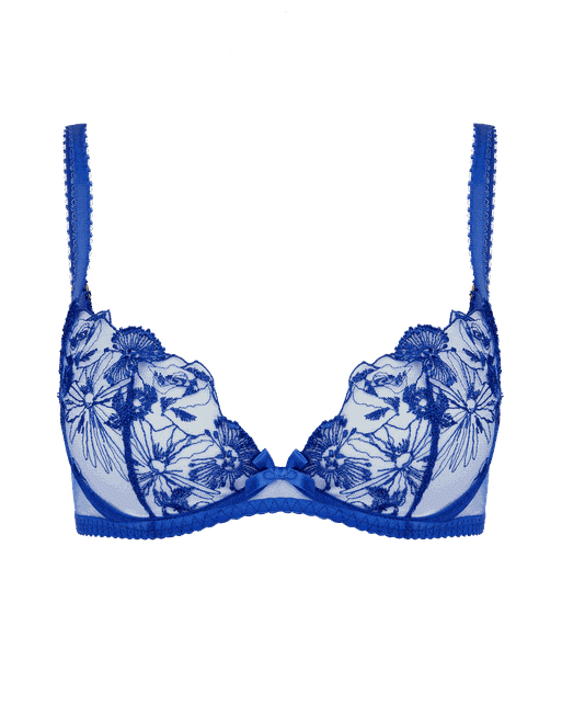 Underwired full-cup bra high support seduction bow embroidered flowers  transparent trendy navy blue | ANOUK | Empreinte Official