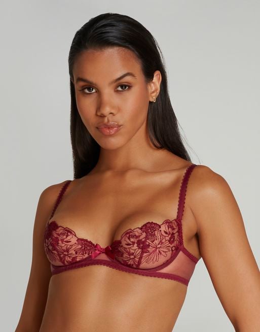 Agent Provocateur Molly Leavers Lace-trimmed Stretch-silk Satin Underwired  Bra In Red