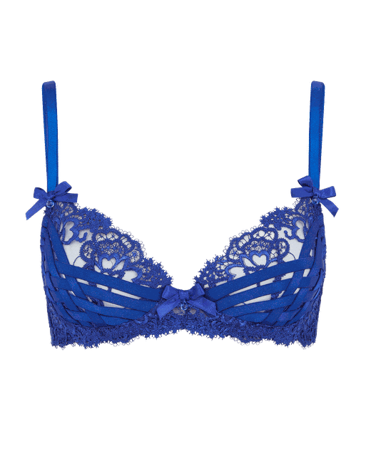 Royal Blue Lace Push Up Bra Set 32C, Women's Fashion, Tops