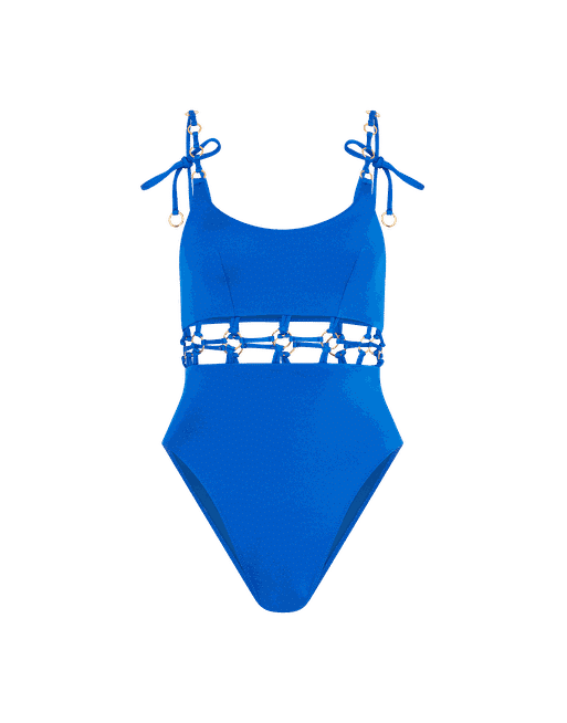 VERSACE Bikini Top in Royal Blue, White, & Gold